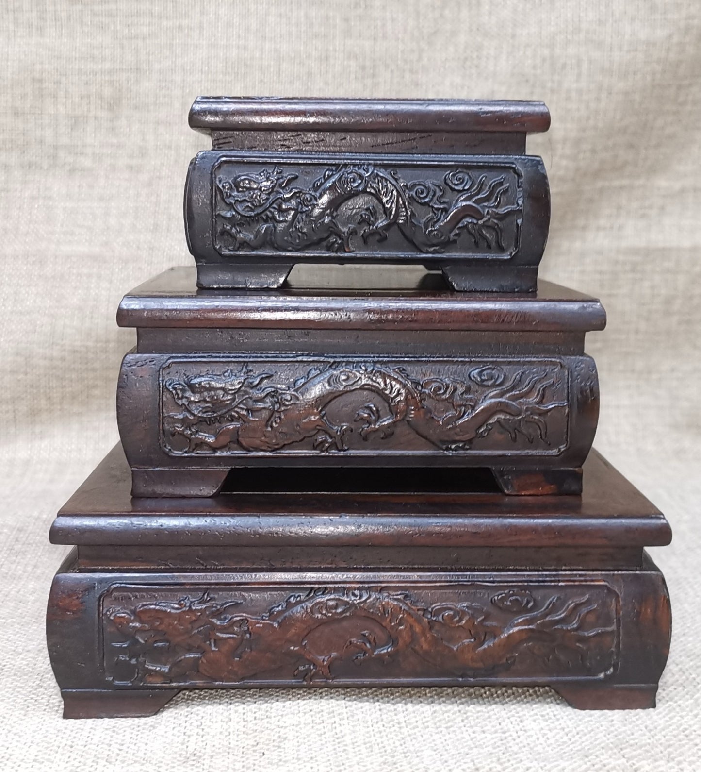 Three piece set of Chinese antique ebony base