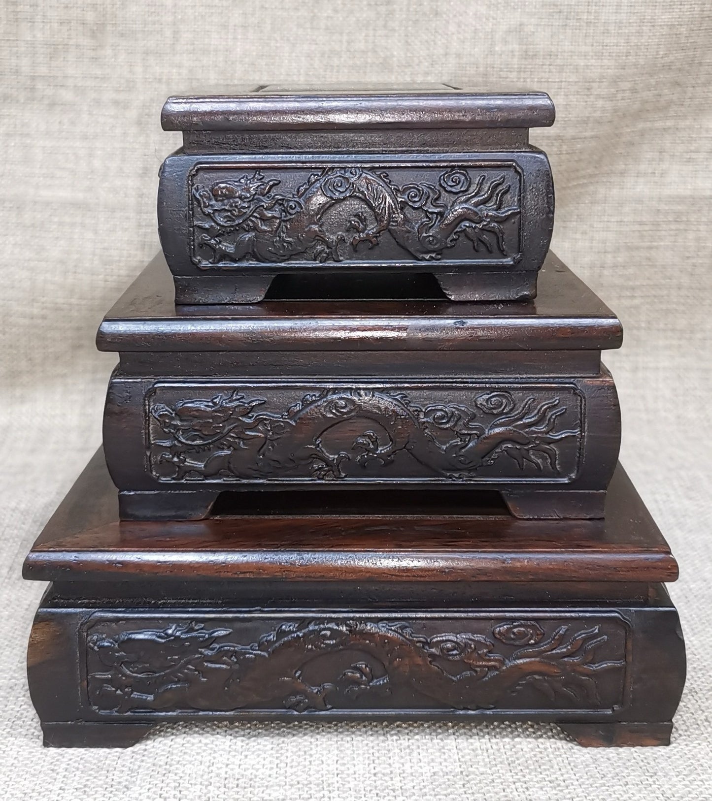 Three piece set of Chinese antique ebony base