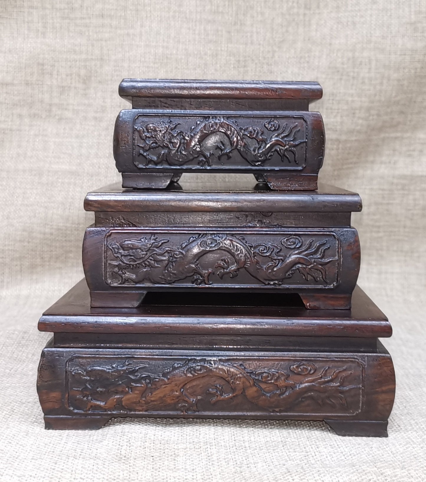 Three piece set of Chinese antique ebony base