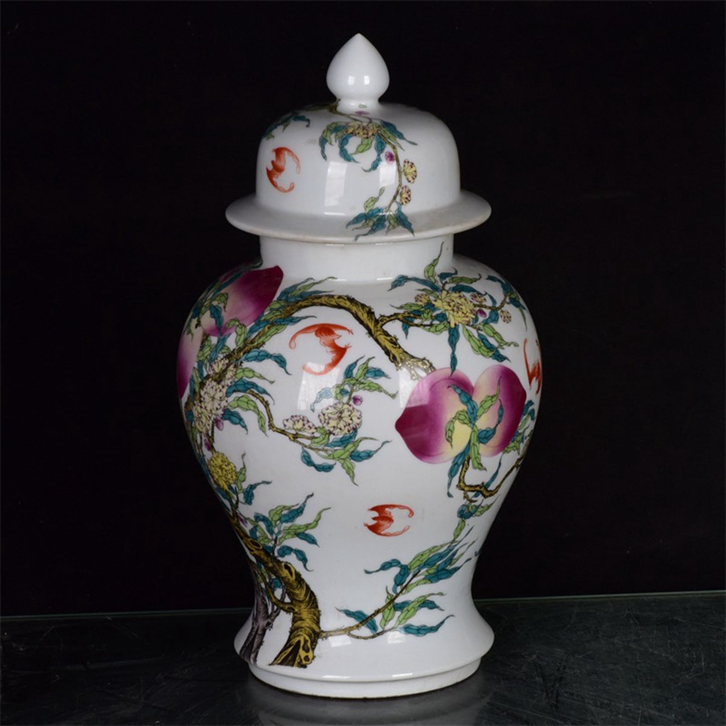 Chinese Antique Colored Nine Peaches and Five Blessings General Jar