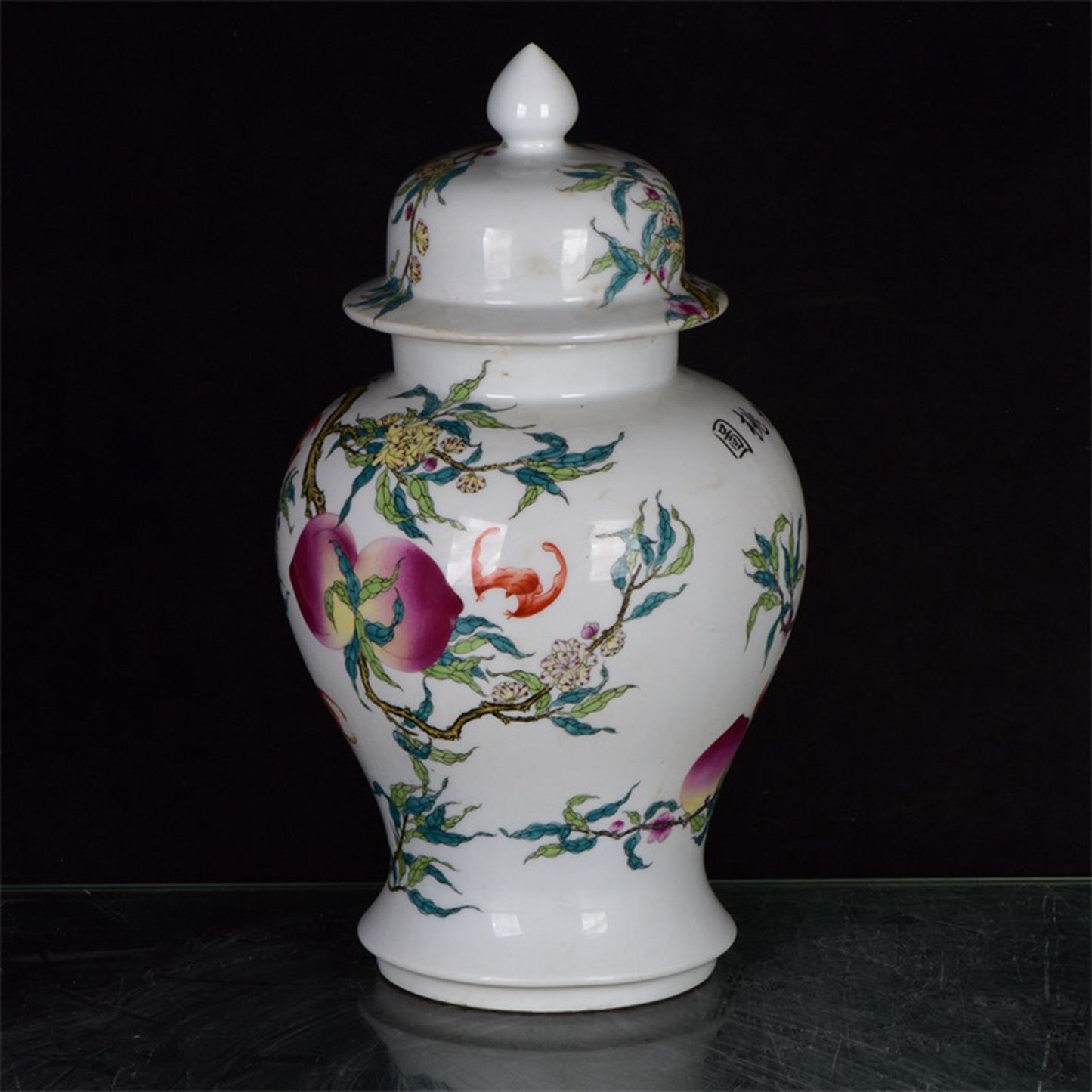 Chinese Antique Colored Nine Peaches and Five Blessings General Jar