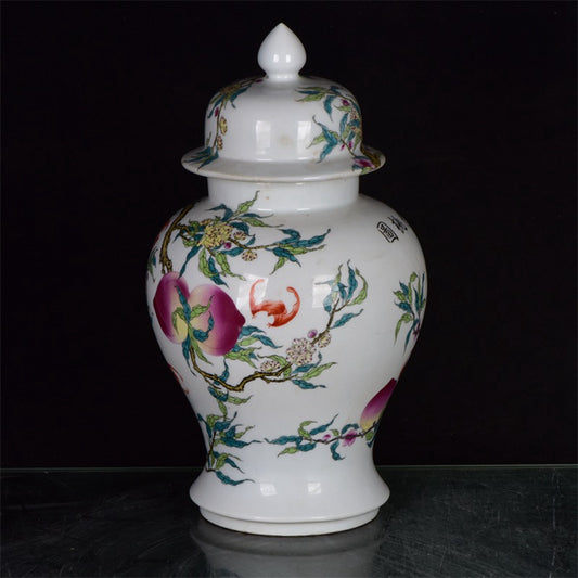 Chinese Antique Colored Nine Peaches and Five Blessings General Jar