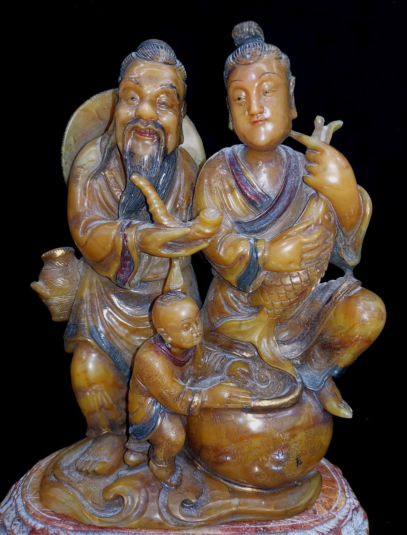 Chinese Antique Shoushan Stone Fisherman and Boy