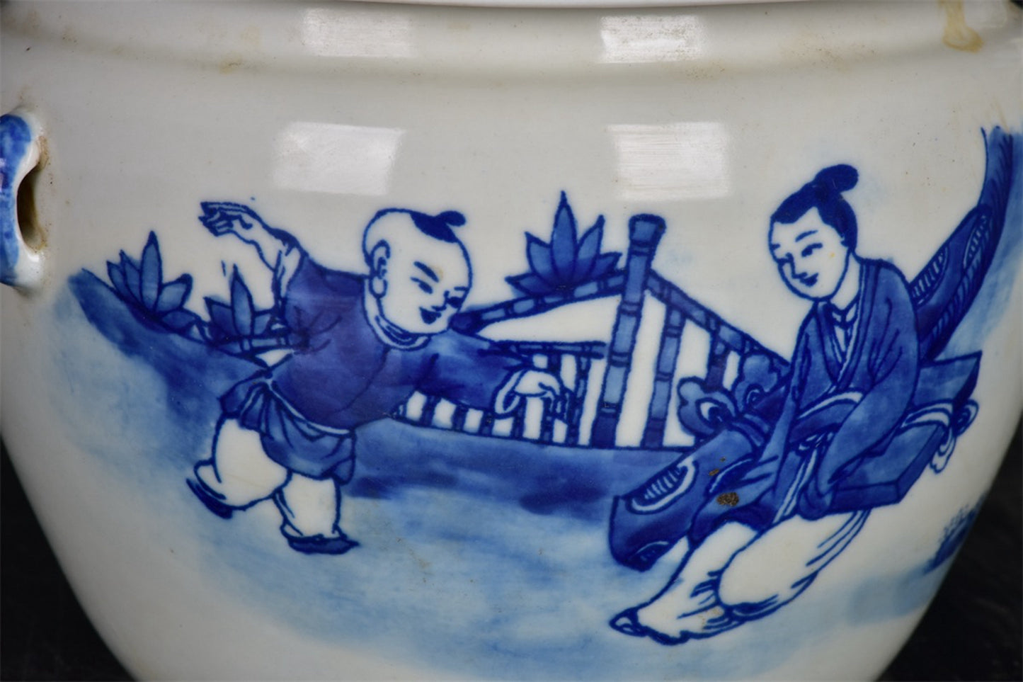 Chinese antique blue and white figure story pattern four series Congee jar lid