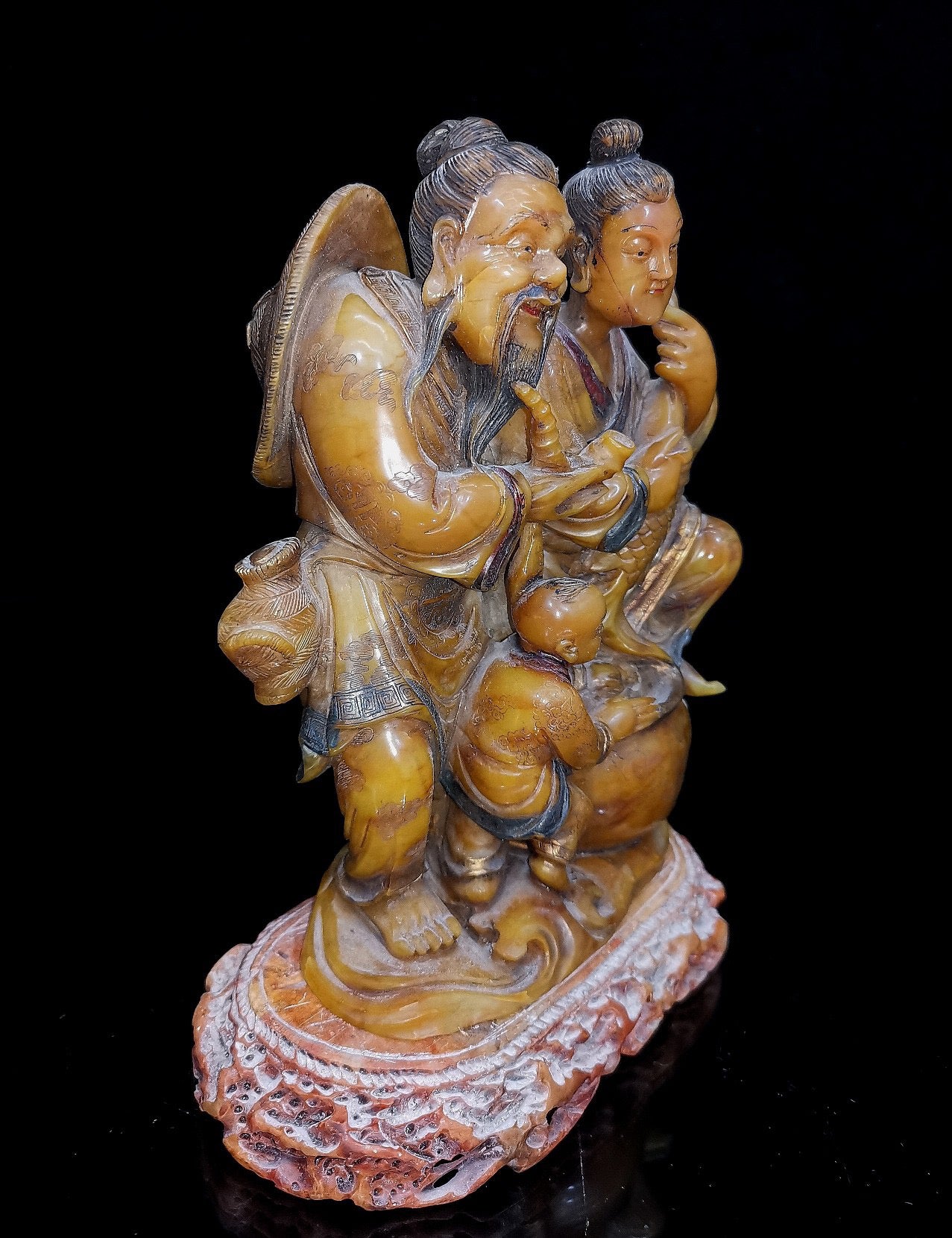 Chinese Antique Shoushan Stone Fisherman and Boy