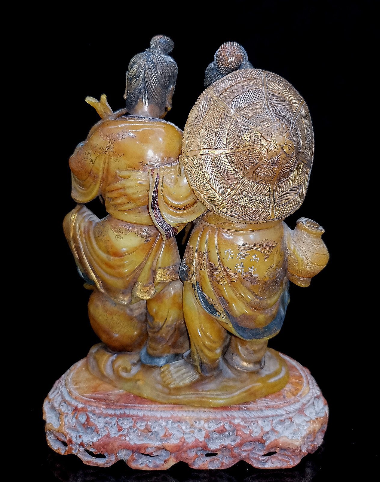 Chinese Antique Shoushan Stone Fisherman and Boy