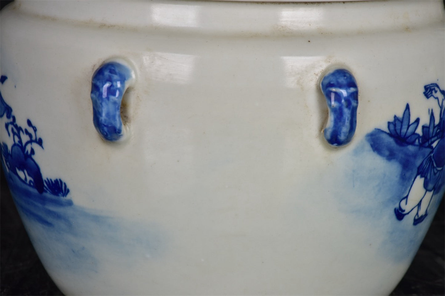 Chinese antique blue and white figure story pattern four series Congee jar lid