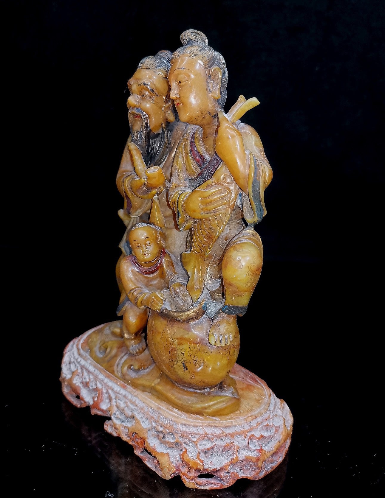 Chinese Antique Shoushan Stone Fisherman and Boy