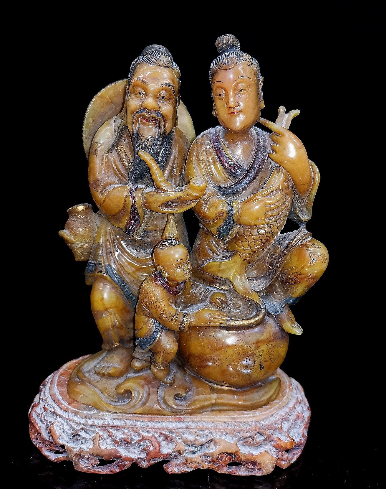 Chinese Antique Shoushan Stone Fisherman and Boy