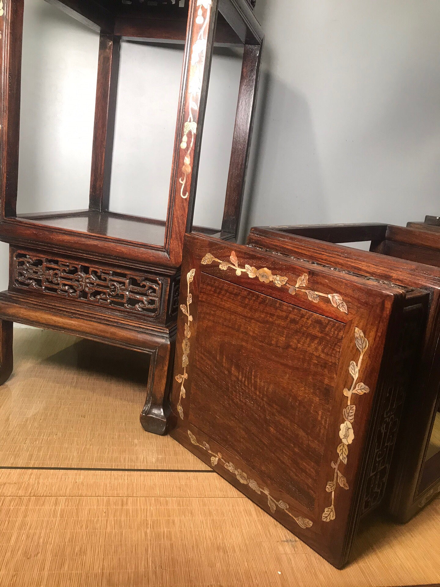 Chinese antique pear wood flower rack
