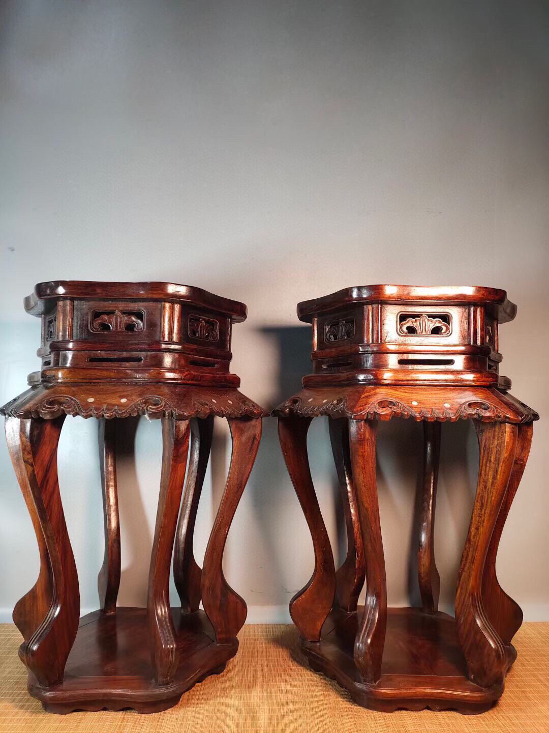 Chinese antique rosewood hexagonal flower rack