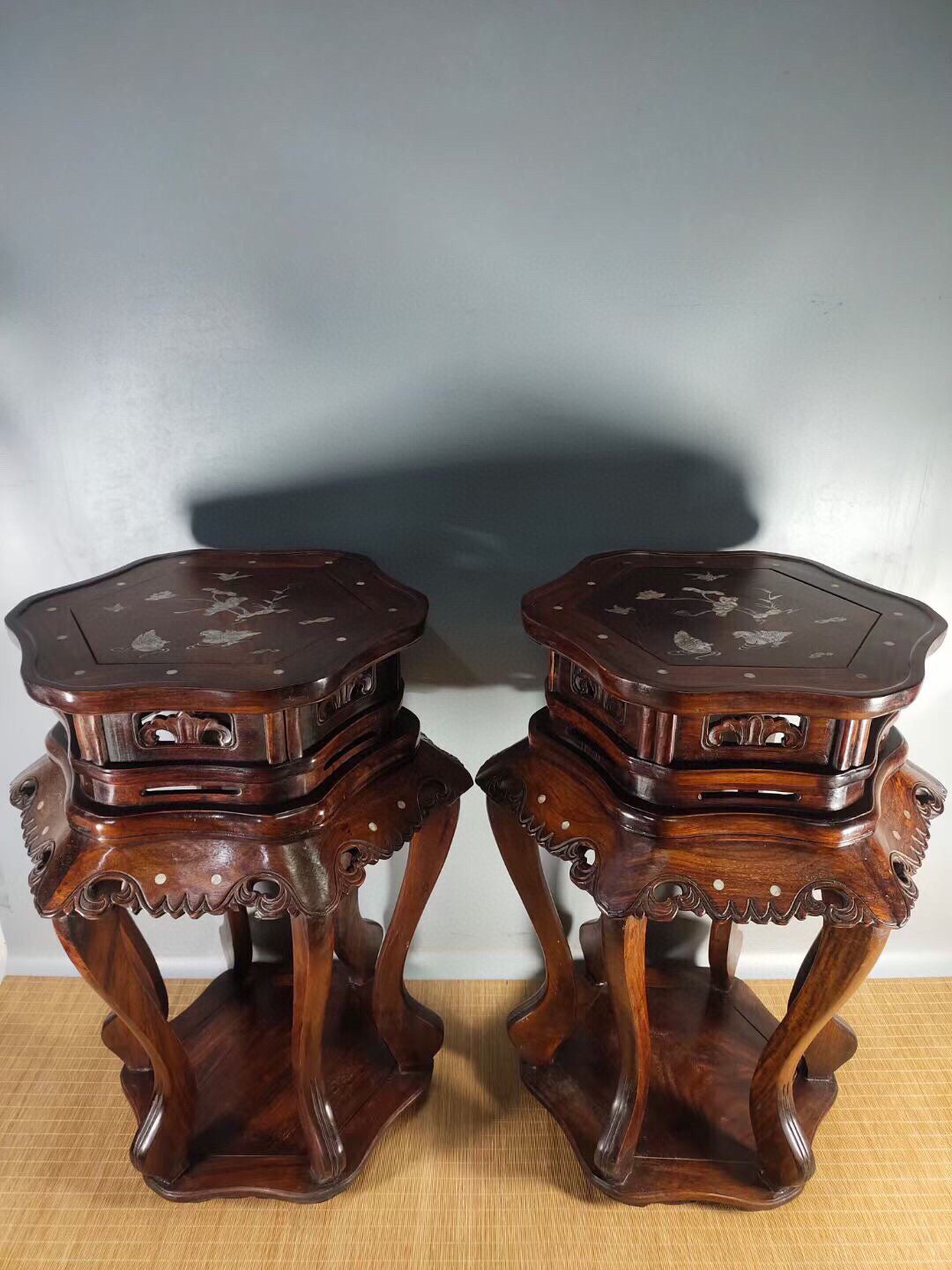 Chinese antique rosewood hexagonal flower rack