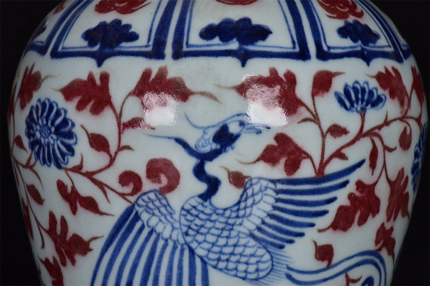 Chinese Antique Blue and White Glazed Red Entangled Branch Phoenix Pattern Plum Vase