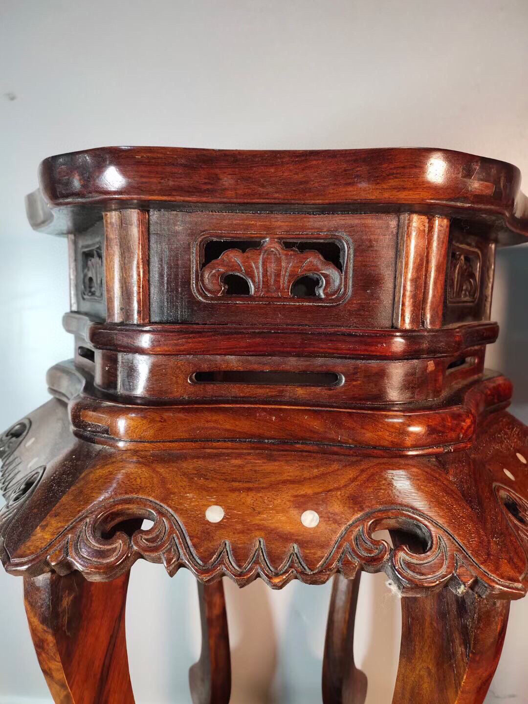 Chinese antique rosewood hexagonal flower rack
