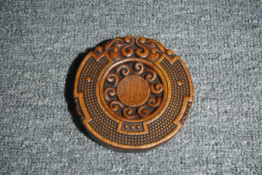 Chinese antique rosewood inlaid shell round base
