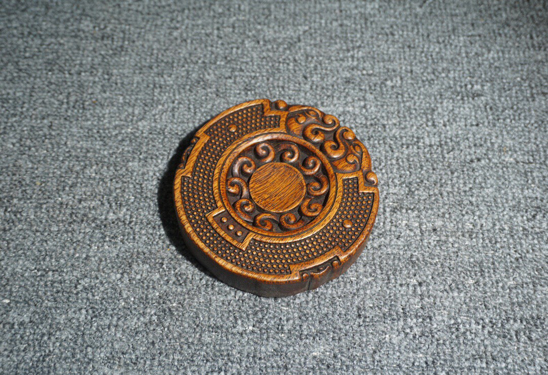 Chinese antique rosewood inlaid shell round base