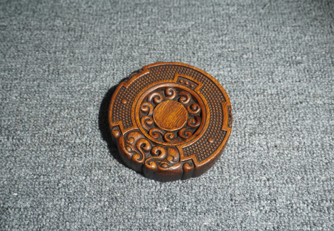 Chinese antique rosewood inlaid shell round base