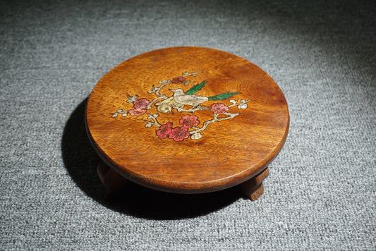 Chinese antique rosewood inlaid shell round base