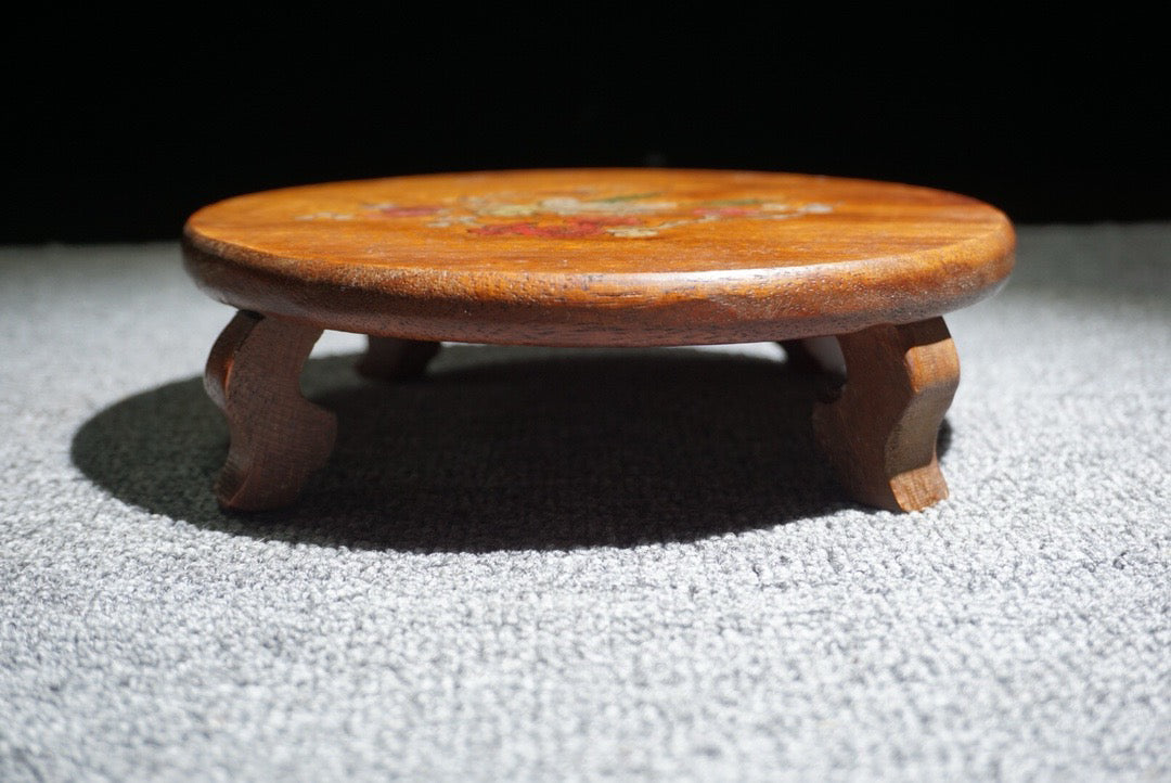 Chinese antique rosewood inlaid shell round base