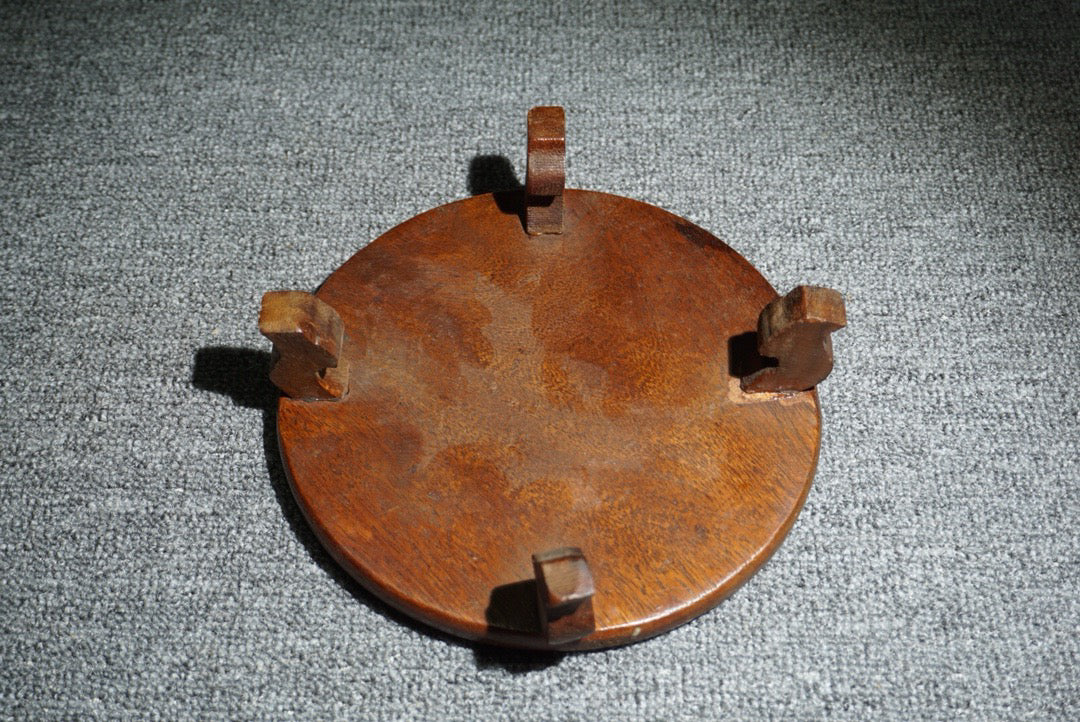 Chinese antique rosewood inlaid shell round base