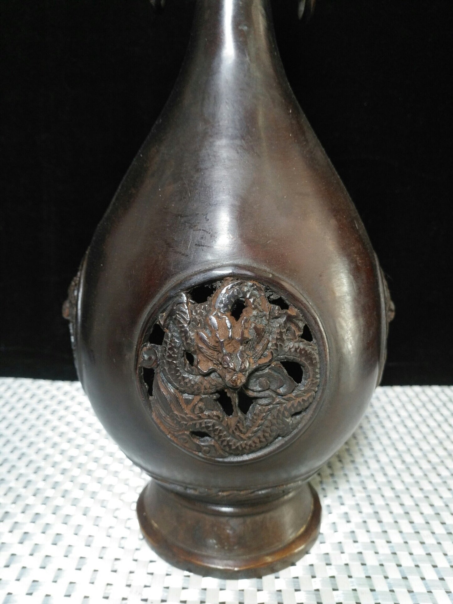 A pair of Chinese antique pure copper "Xianglong Playing with Pearl Vase"