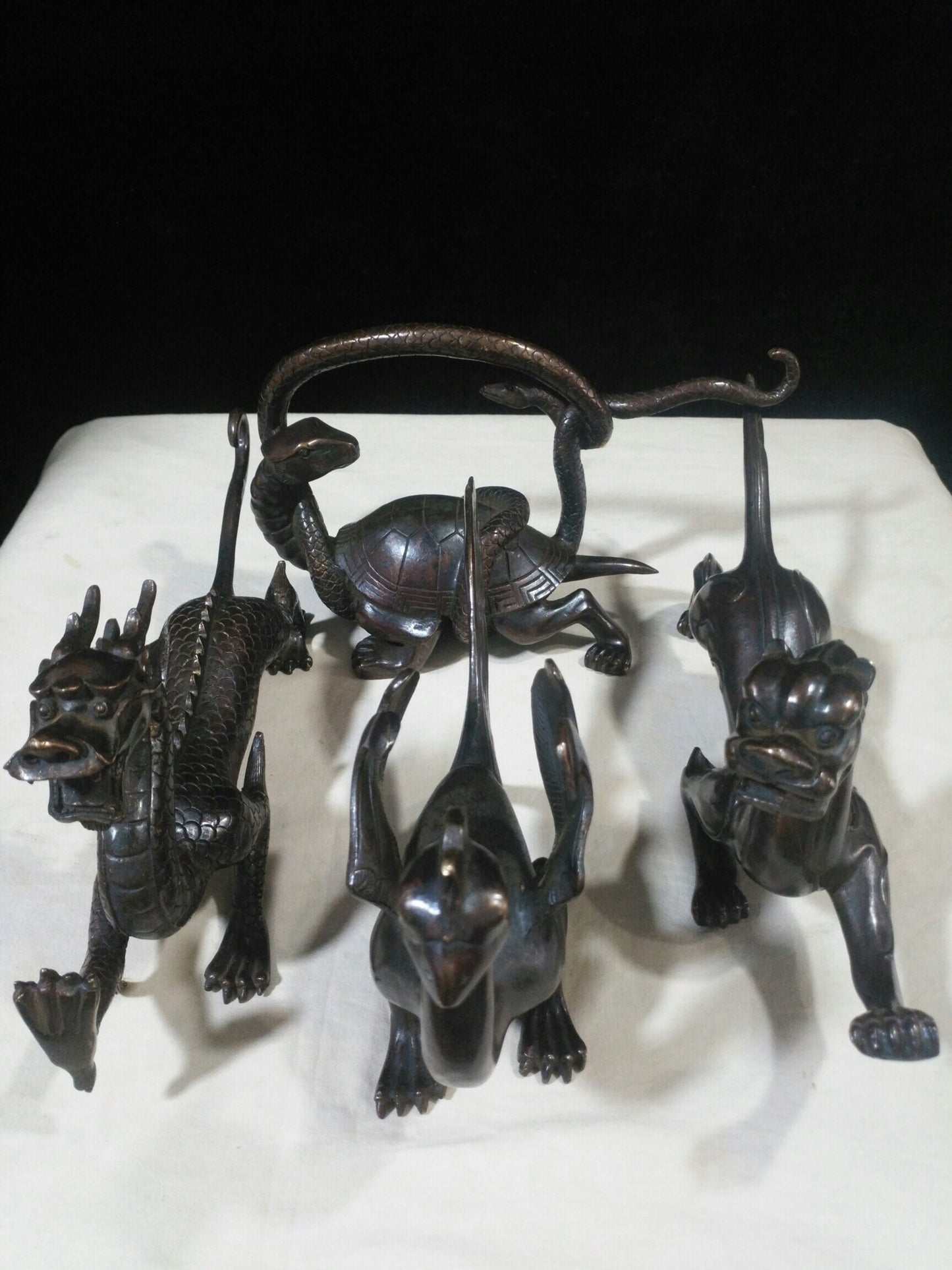 Chinese antique pure copper "Blue Dragon, White Tiger, Vermilion Sparrow, Xuanwu"