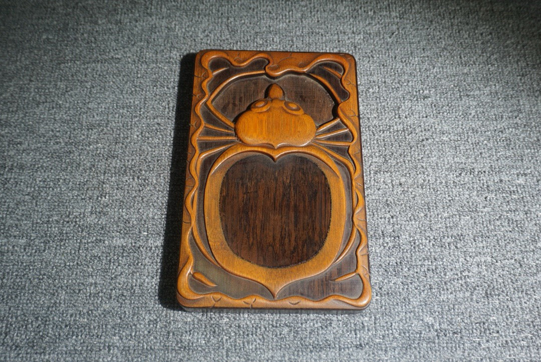 Chinese antique sandalwood inlaid bamboo spring inkstone