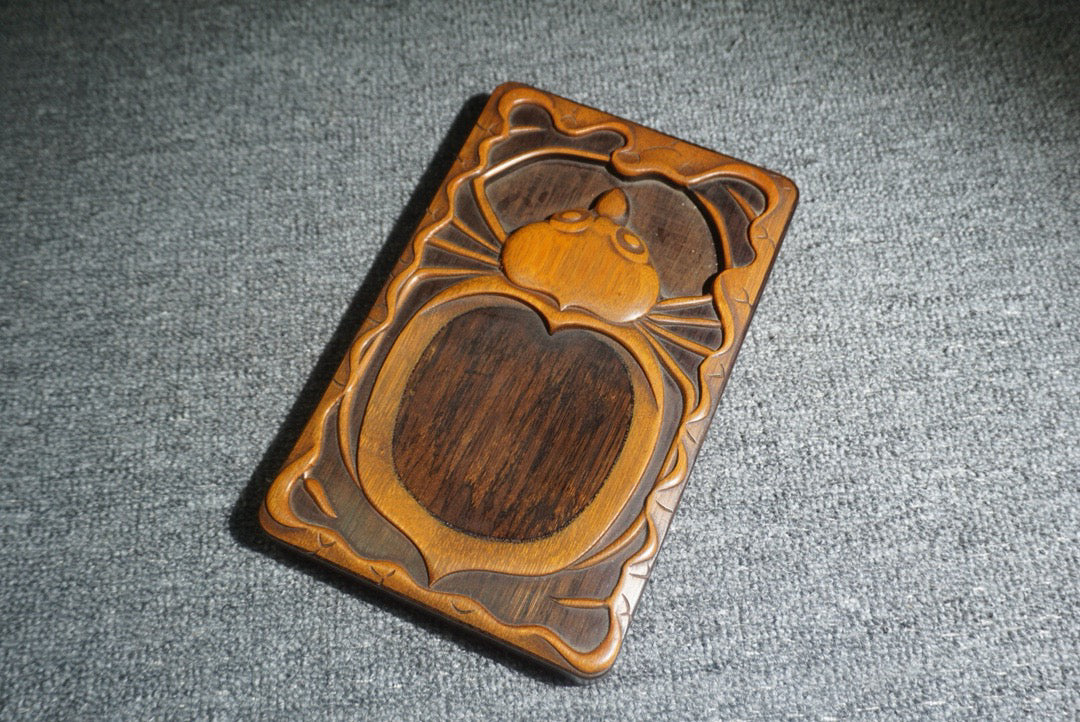 Chinese antique sandalwood inlaid bamboo spring inkstone