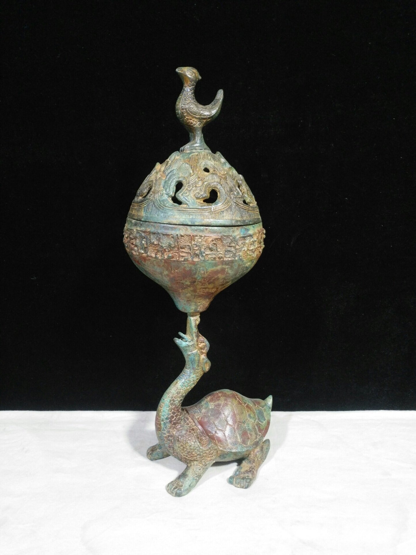 Chinese antique bronze [Dragon and Turtle Holding Boshan Stove]