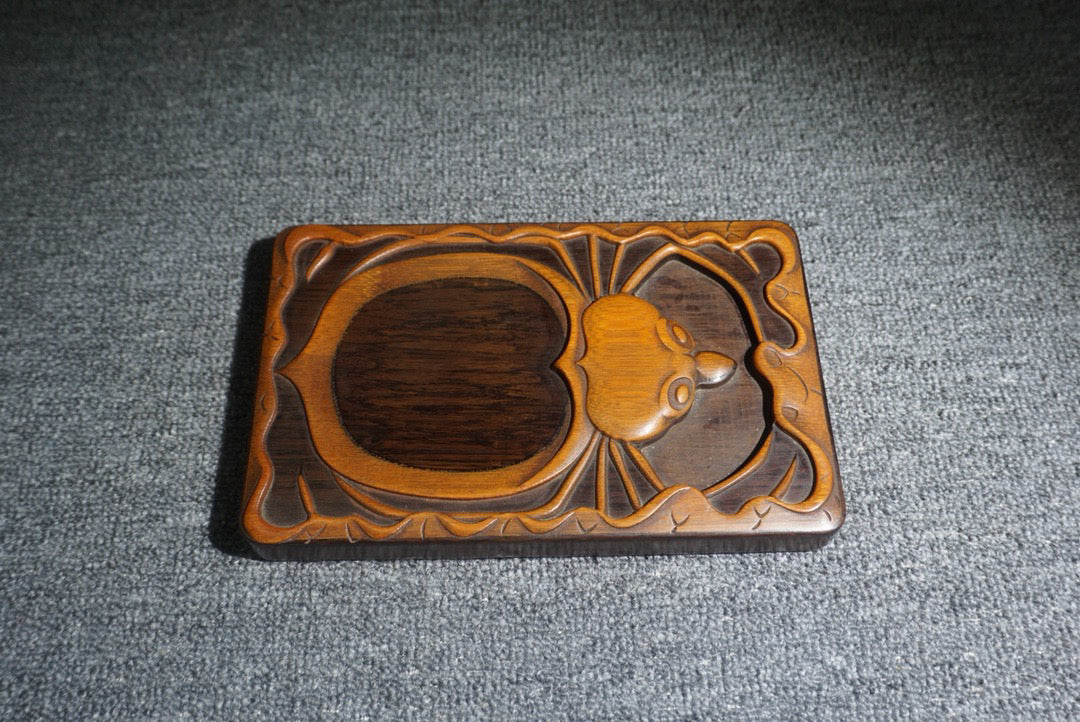 Chinese antique sandalwood inlaid bamboo spring inkstone