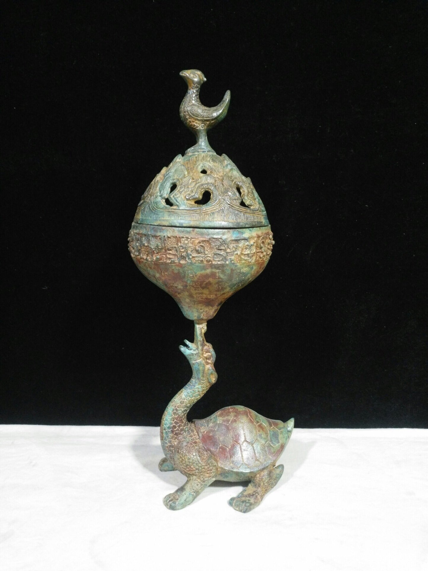 Chinese antique bronze [Dragon and Turtle Holding Boshan Stove]