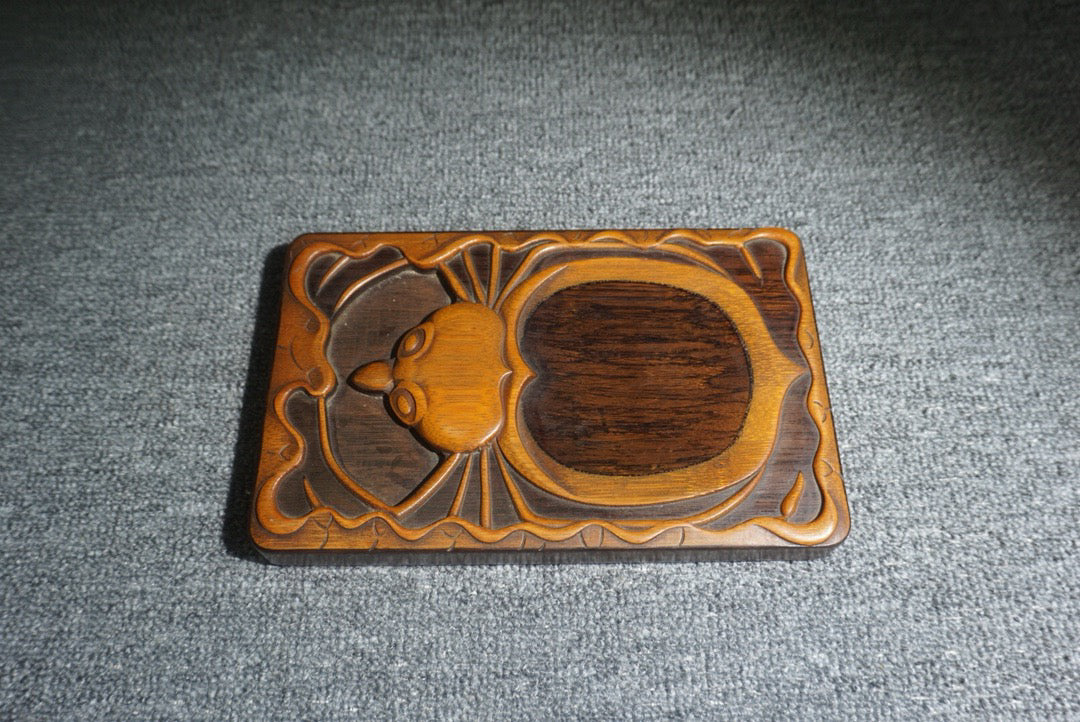 Chinese antique sandalwood inlaid bamboo spring inkstone