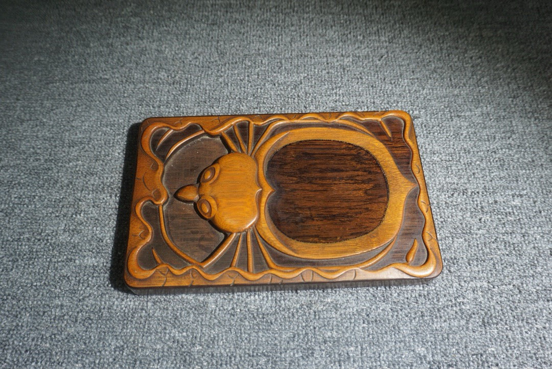 Chinese antique sandalwood inlaid bamboo spring inkstone