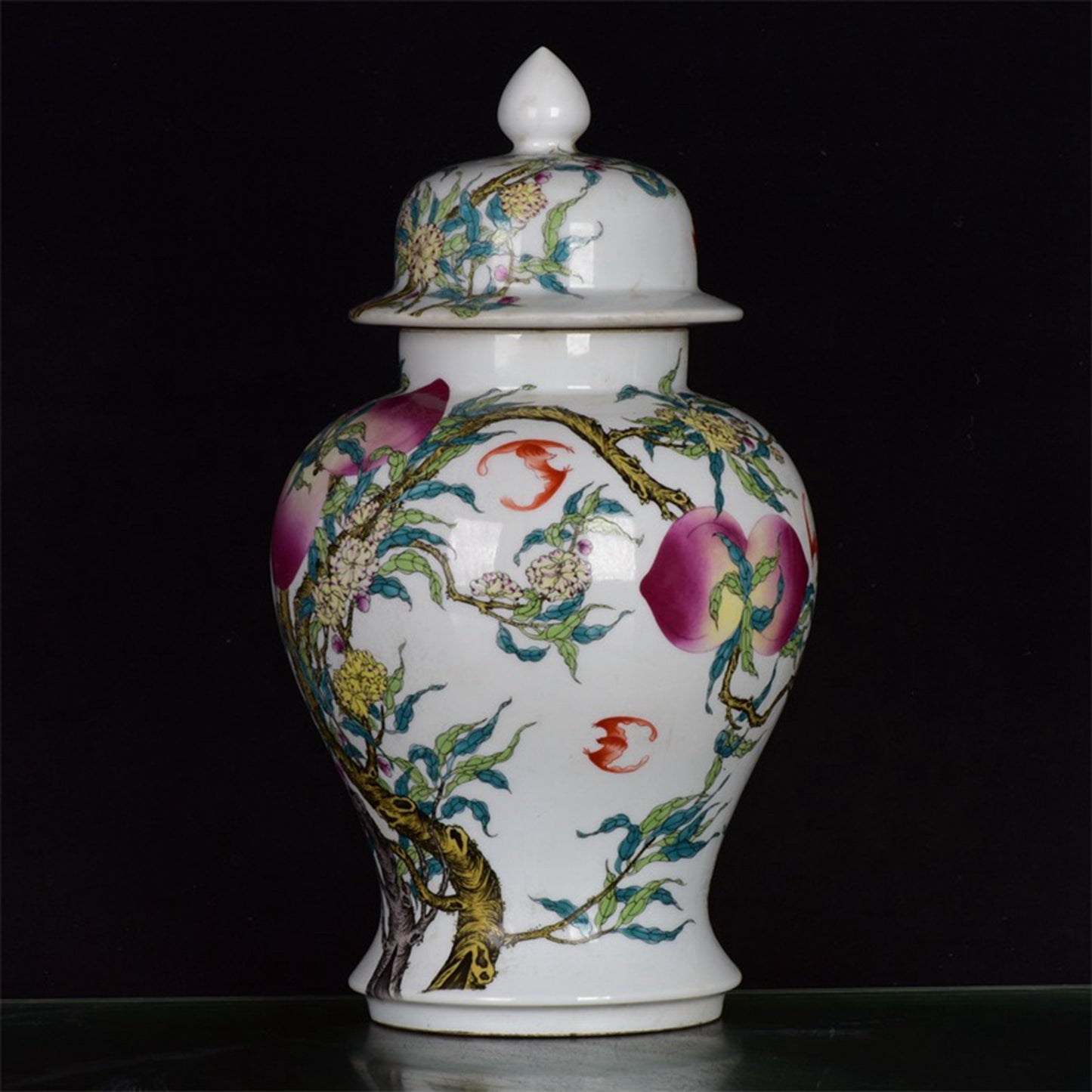 Chinese Antique Pink Nine Peach Five Blessing Pattern General Jar