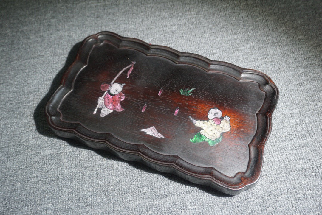 Chinese antique ebony tea plate