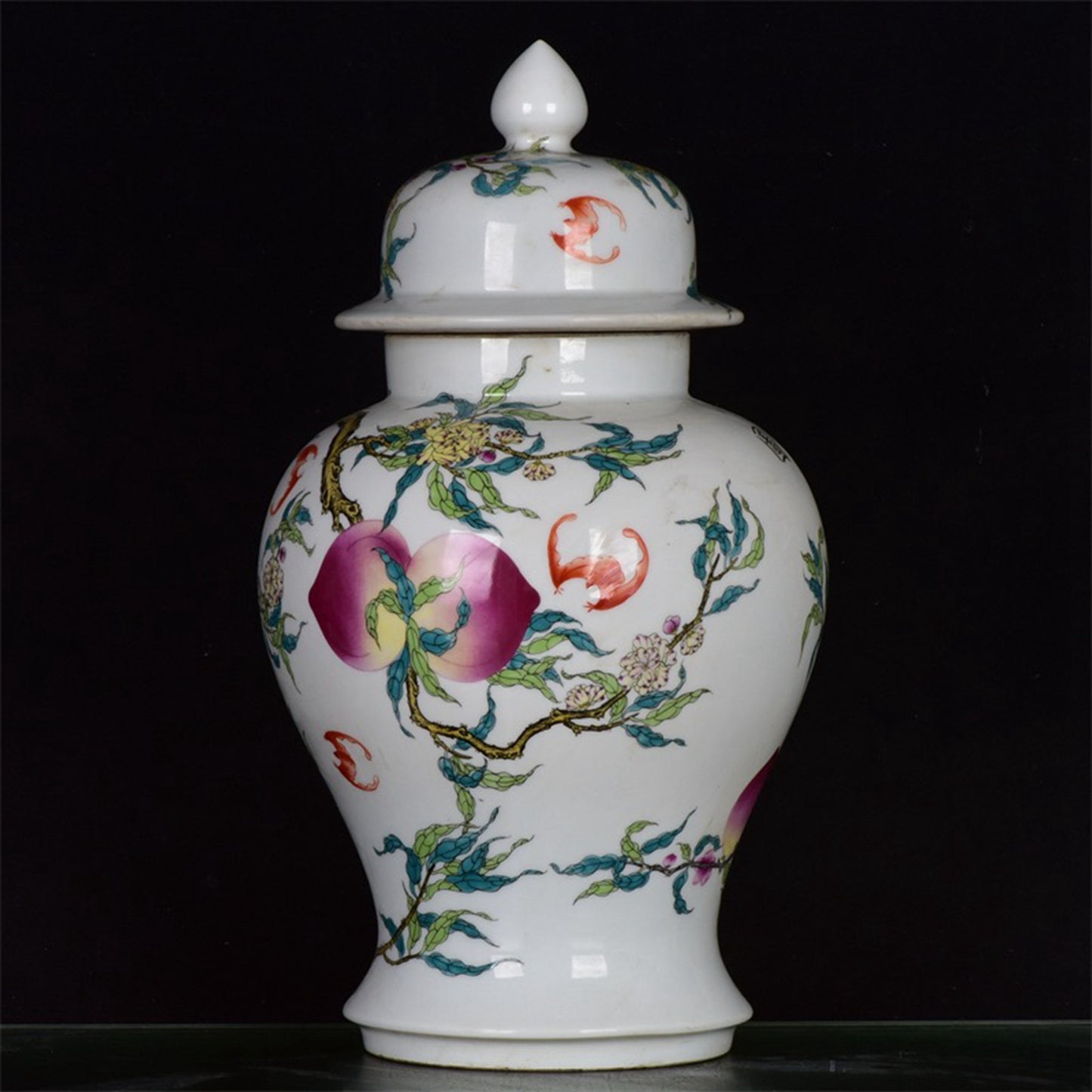 Chinese Antique Pink Nine Peach Five Blessing Pattern General Jar