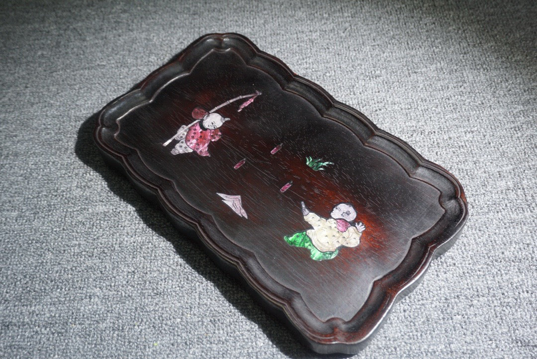 Chinese antique ebony tea plate