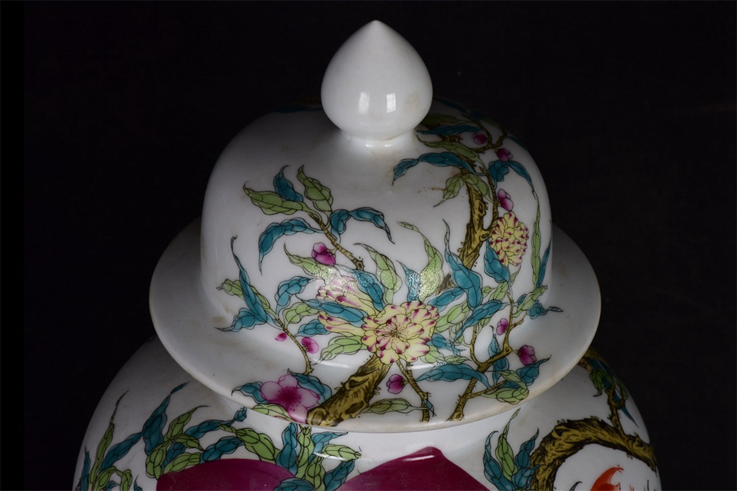 Chinese Antique Pink Nine Peach Five Blessing Pattern General Jar