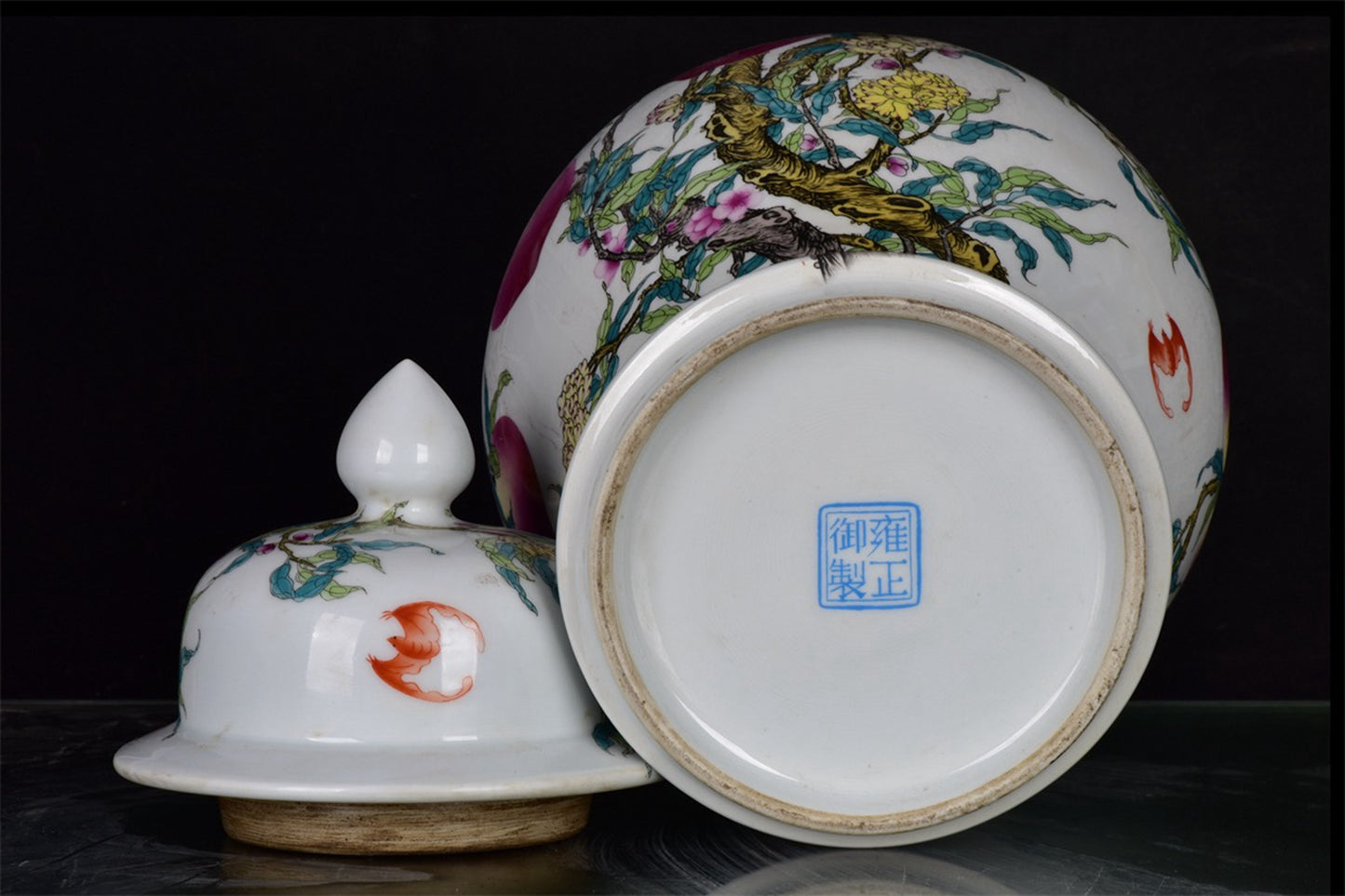 Chinese Antique Pink Nine Peach Five Blessing Pattern General Jar