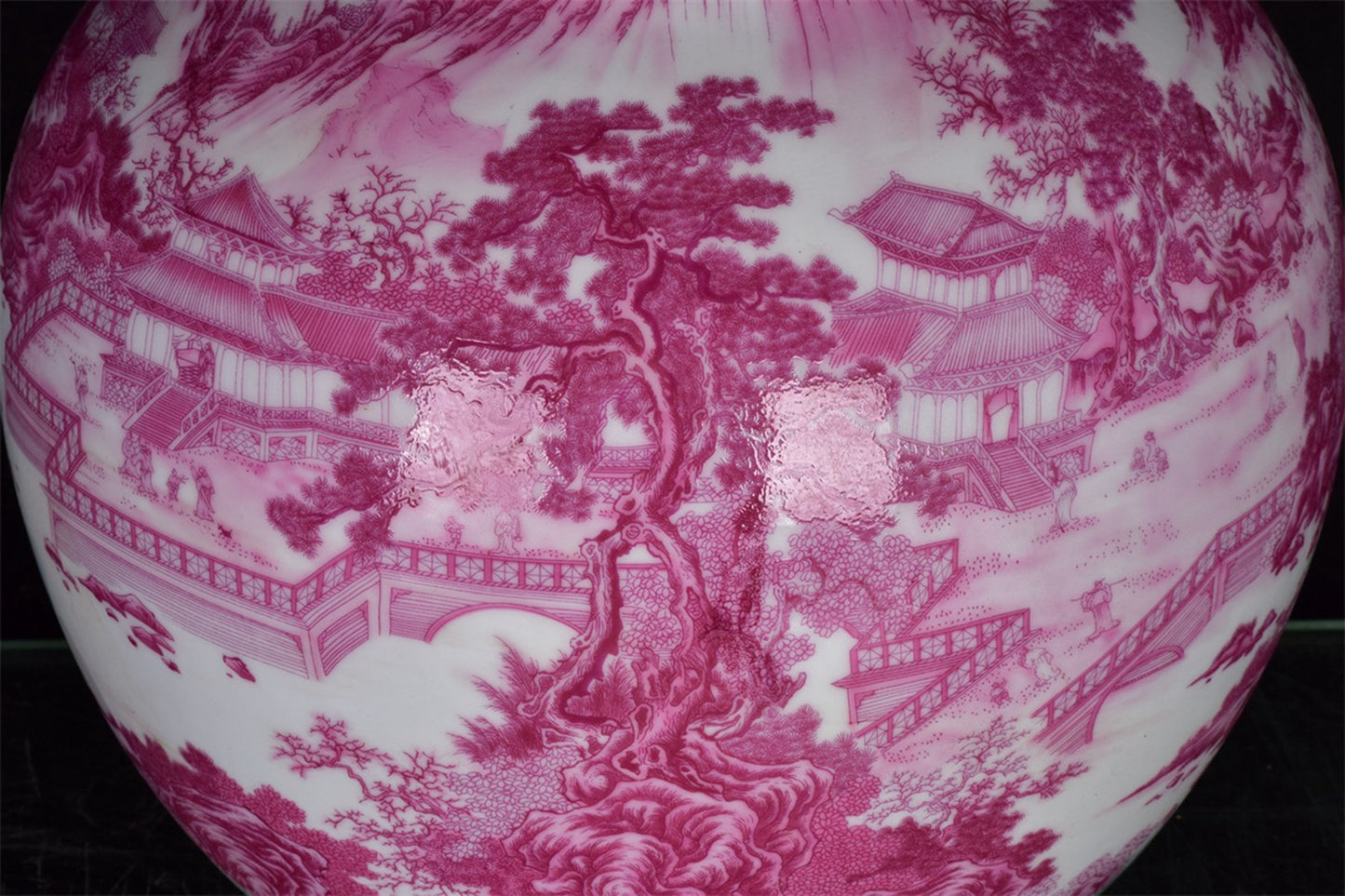 Chinese antique rouge red glazed embroidered mountain and river patterned celestial sphere vase