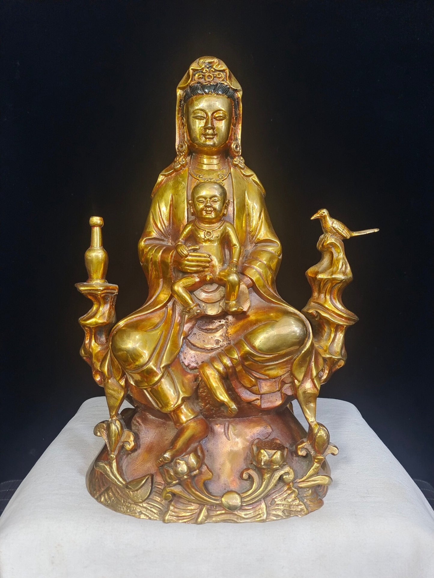 Chinese antique pure copper "Guanyin Sending off Son"