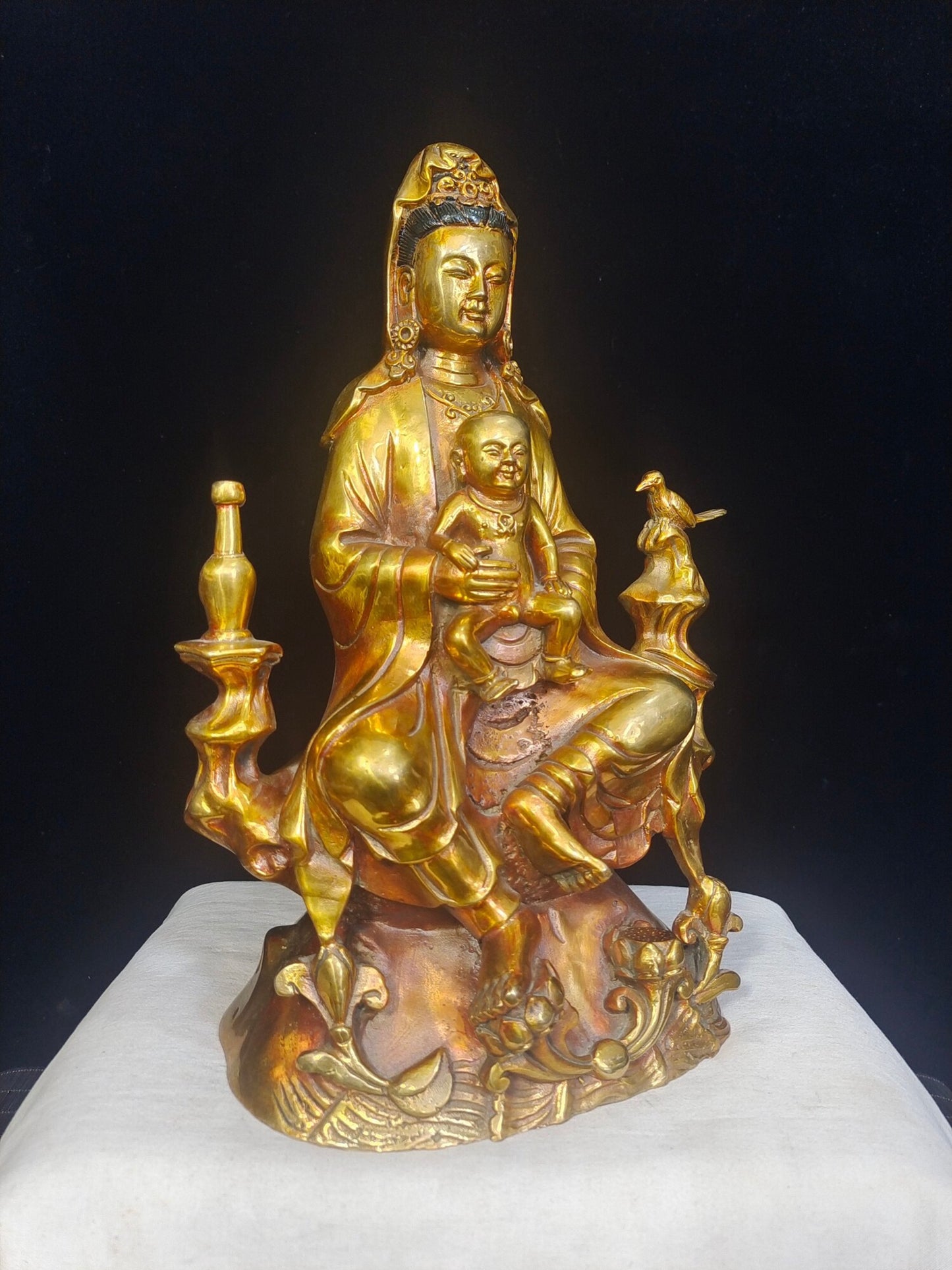 Chinese antique pure copper "Guanyin Sending off Son"
