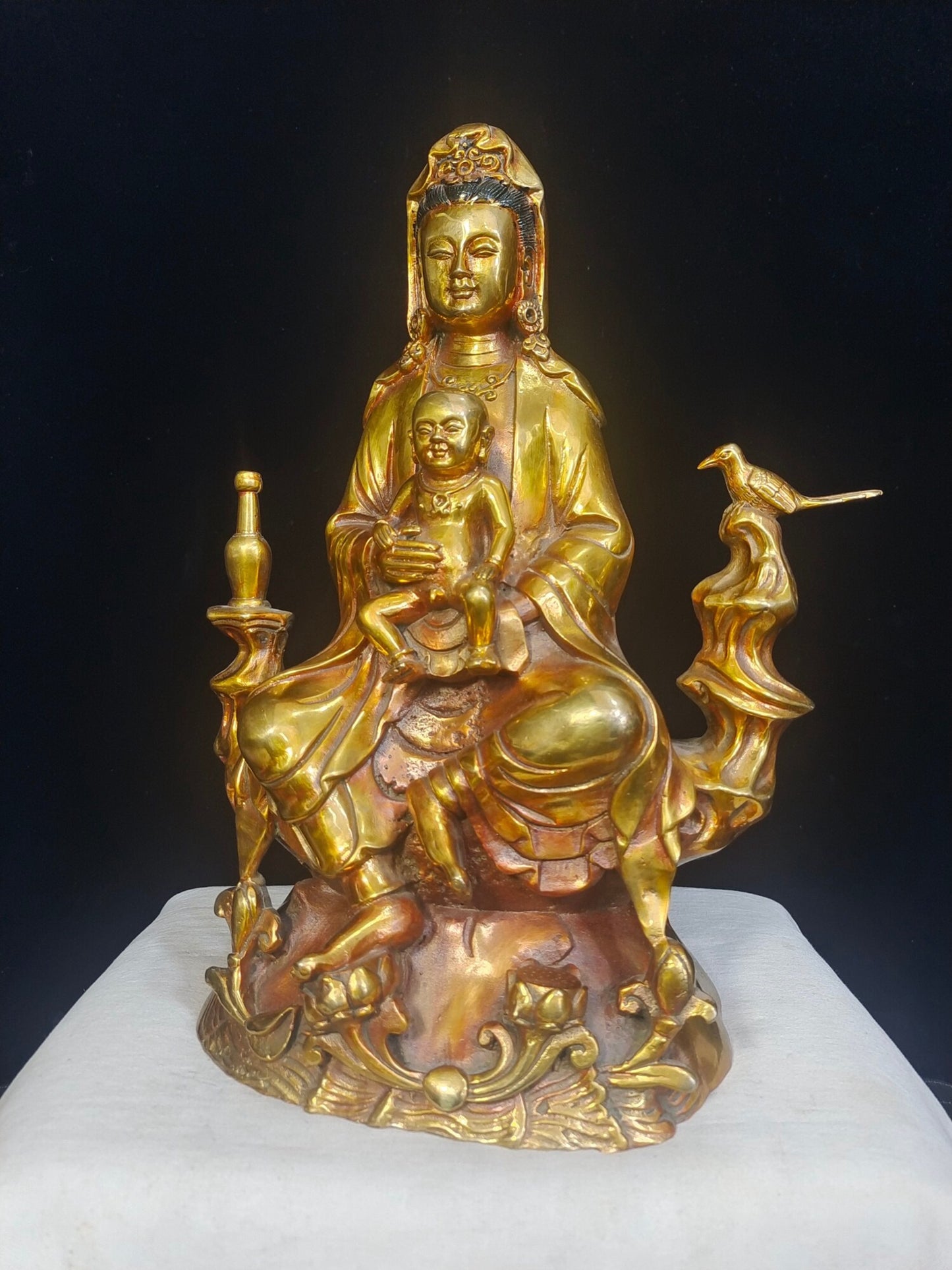 Chinese antique pure copper "Guanyin Sending off Son"