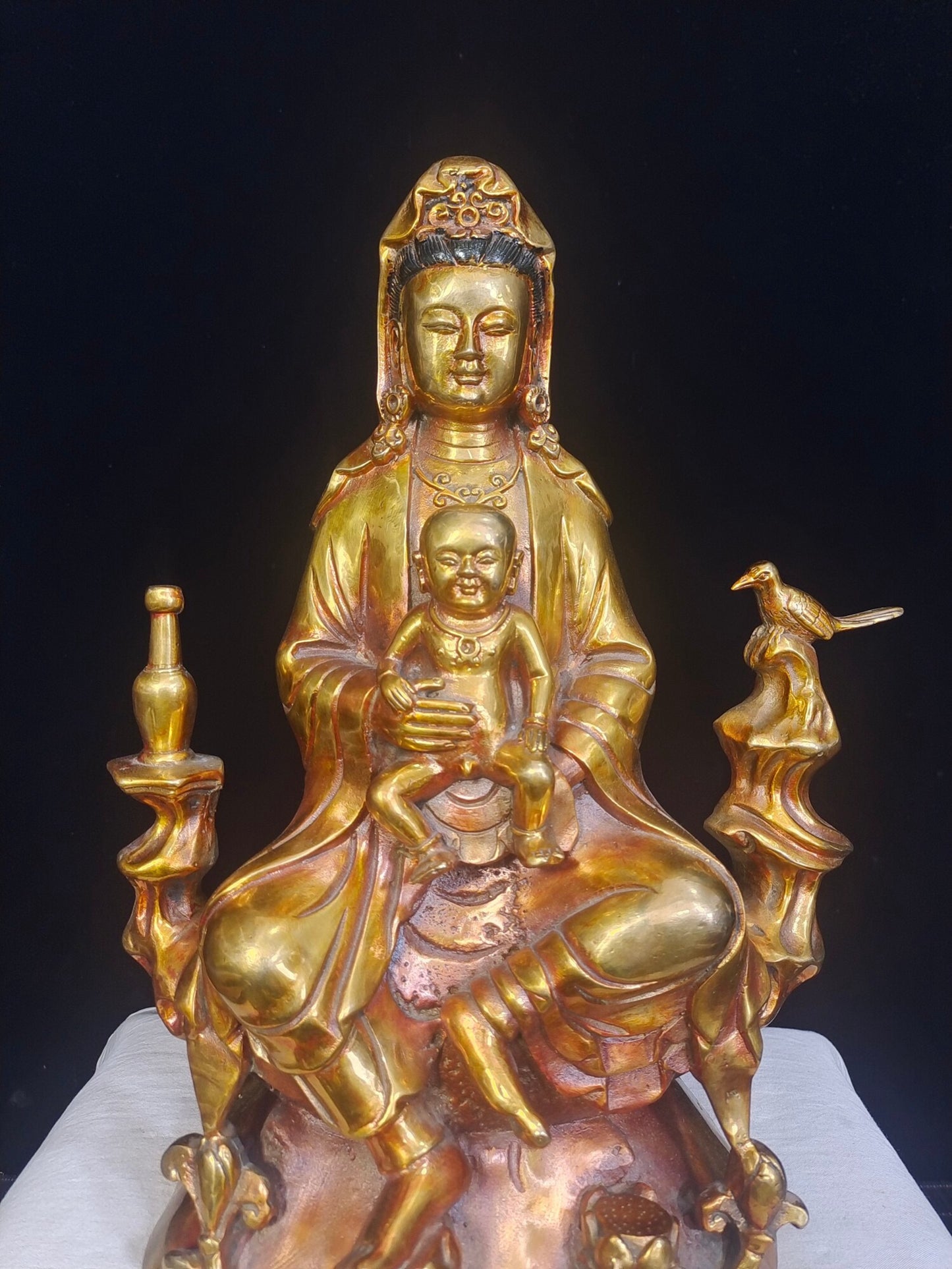 Chinese antique pure copper "Guanyin Sending off Son"
