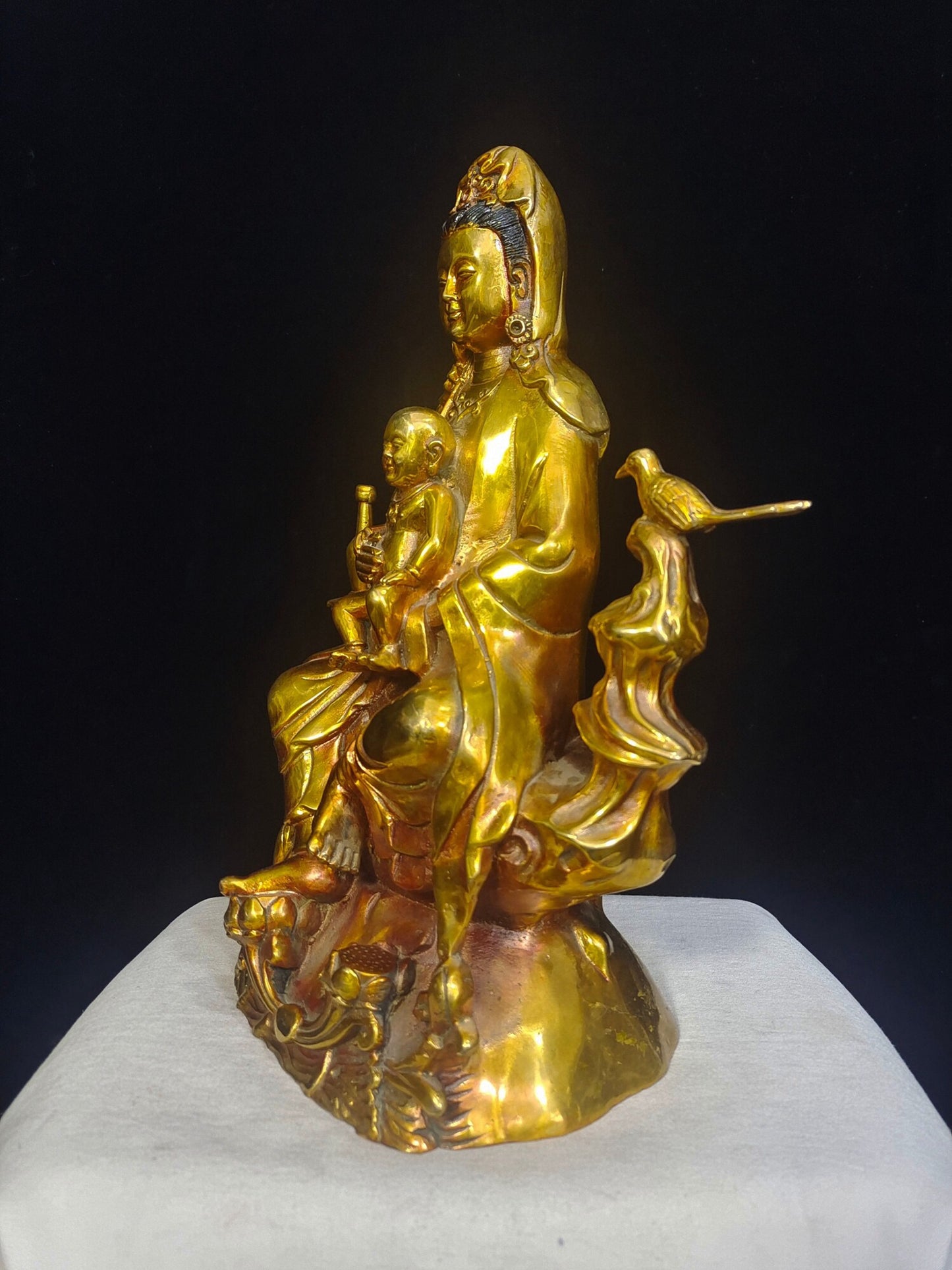 Chinese antique pure copper "Guanyin Sending off Son"