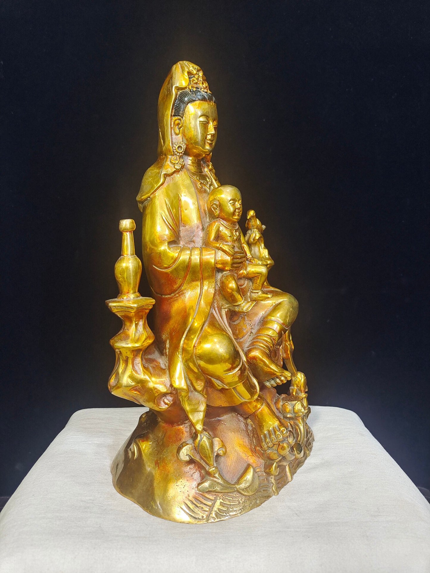 Chinese antique pure copper "Guanyin Sending off Son"