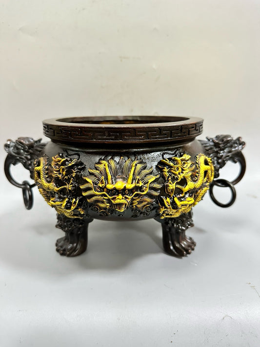 Pure copper antique gilded gold attracting treasure furnace