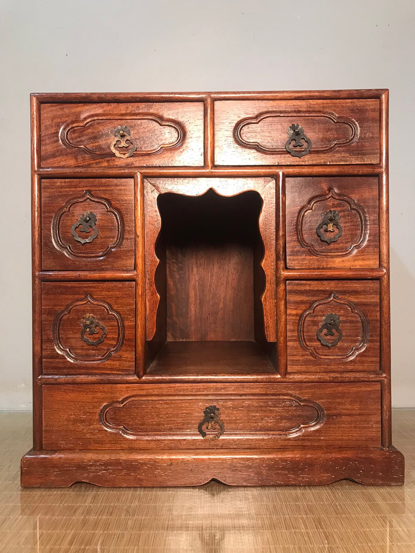 Chinese antique rosewood multi drawer Buddhist cabinet