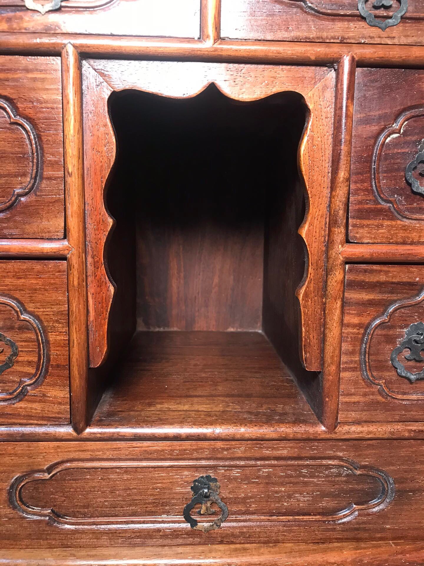 Chinese antique rosewood multi drawer Buddhist cabinet