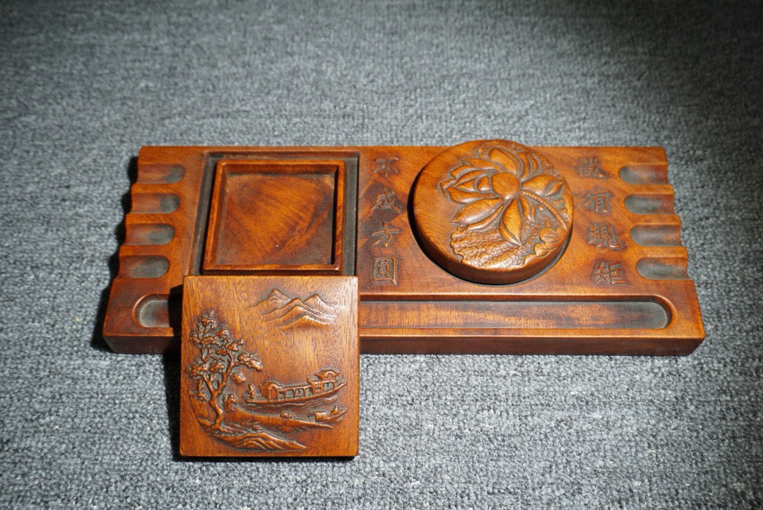 Four Treasures of Chinese Antique Pear Wood Study